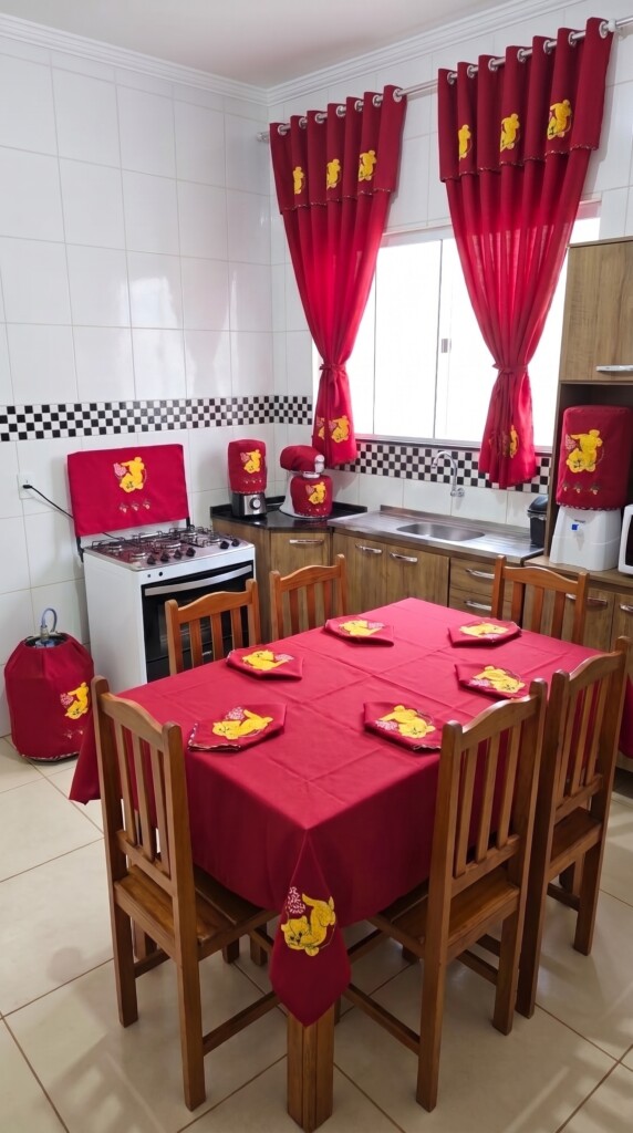 Jogo de Cozinha Oxford Bordado com Toalha de Mesa M